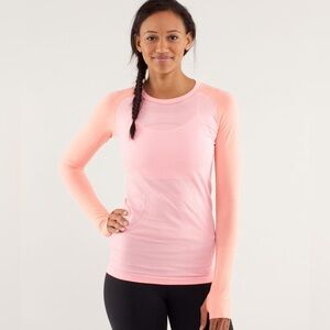 Lululemon Run: Swiftly Tech Long Sleeve Bleached Coral / Pop Orange Size 10